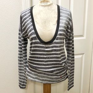 Gap (PRODUCT) RED - Ltd Edition Distressed Gray Striped Deep U-Neck Sweater - M